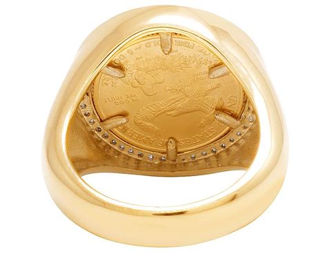 Mens 10k Yellow Gold Genuine Diamond 110 Oz Lady Liberty Coin Ring 12 Ct 22mm Ebay