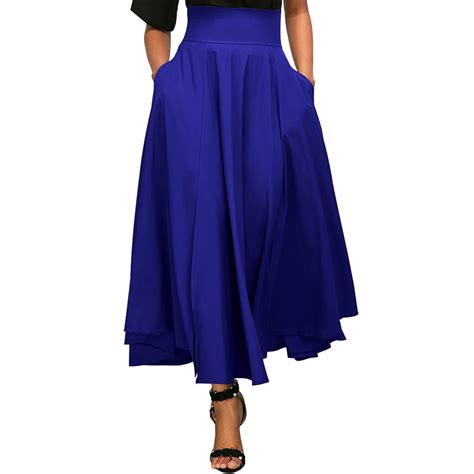 Retro Women New High Waist Pleated Swing Skirt Ladies A Line Elegant