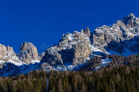 Dolomites winter landscape stock photo. Image of hike - 265123796