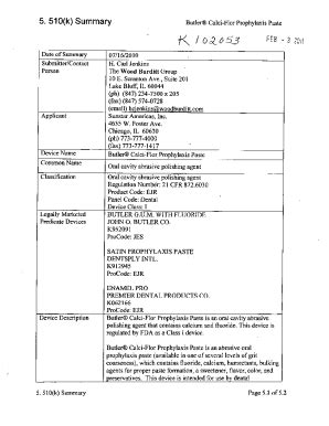 Fillable Online Content Of A K Fda K Submission Processfda K