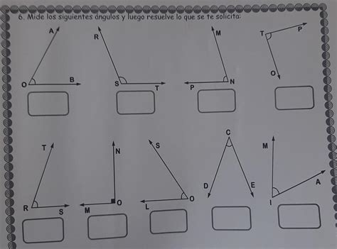 Mide los siguientes ángulos y luego resuelve lo que se te solicita