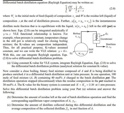 Solved Differential Batch Distillation Equation Rayleigh