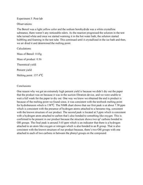 Experiment 5 Post Lab Post Lab Experiment 5 Post Lab Observations The Benzil Was A Light