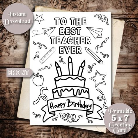 teacher  happy birthday printable colorable card