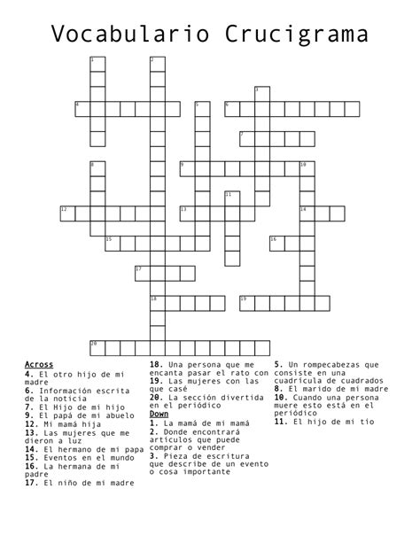 Vocabulario Crucigrama Crossword WordMint