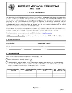 Fillable Online V Custom Verification Worksheet Independent