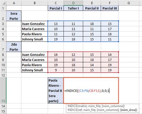 Función INDICE en Excel usos fórmula o sintaxis y ejemplos