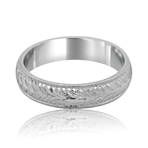 Engraved Vintage Round Mens Wedding Band Orospot