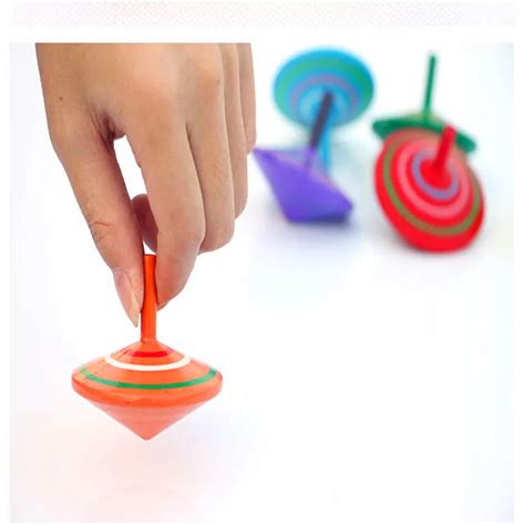 2pcs Classic Toy Rotating Multicolour Wooden Spinning Top Traditional