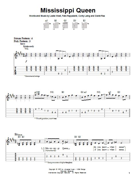 Mississippi Queen By Mountain Sheet Music For Easy Guitar Tab At Sheet