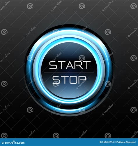 Start Stop Engine Button Blue Light Power On Black Design Concept