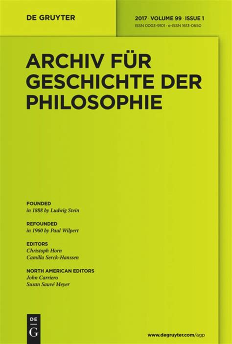 Archiv F R Geschichte Der Philosophie