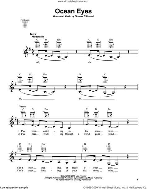 Ocean Eyes Sheet Music For Ukulele PDF Interactive