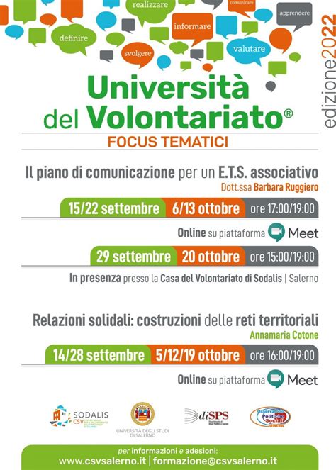 Univol 2022 focus tematici autunnali Università del Volontariato