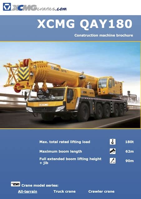 XCMG QAY180 Mobile Crane Load Chart Capacity Specs Free PDF