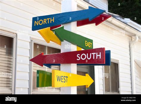 Signs With North South East And West Arrows Pointing In Different