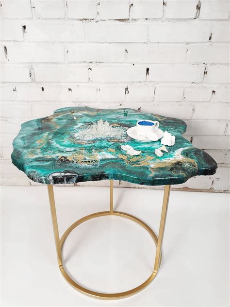 Epoxy Marble Coffee Table Unique Crystal Furniture Epoxy Etsy Seni