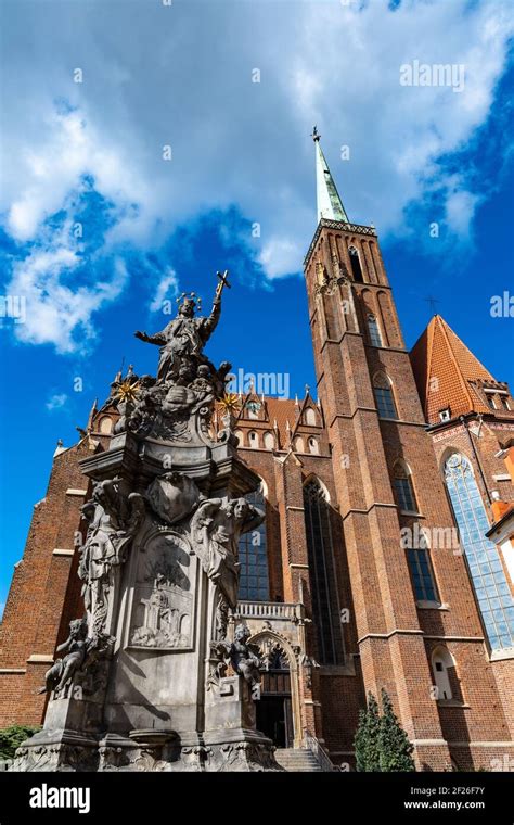 Wroclaw Poland May Statue Of St John Of Nepomuk In Front Of