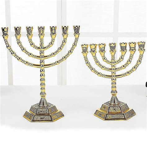 Golden Jewish Menorah Candle Holders Religions Candelabra Hanukkah