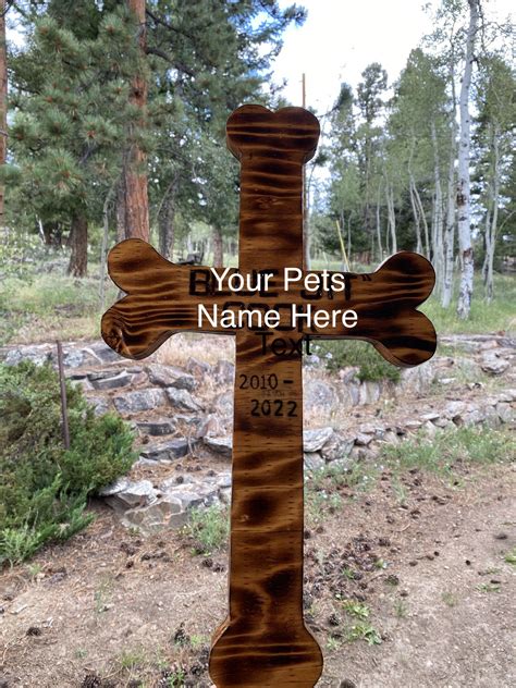 Custom Pet Memorial Burnt Wooden Cross Plaque Or Pet Grave Marker For