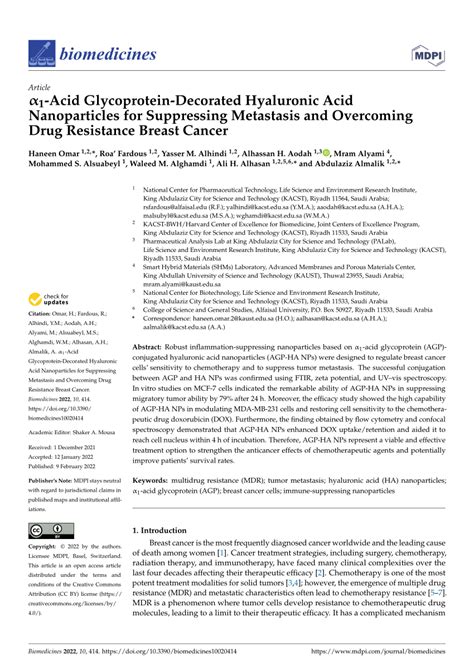 PDF α1 Acid Glycoprotein Decorated Hyaluronic Acid Nanoparticles for