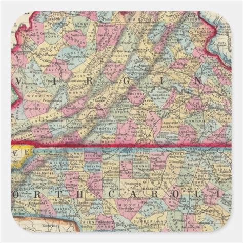 County Map Of Virginia, and North Carolina Square Sticker | Zazzle.com