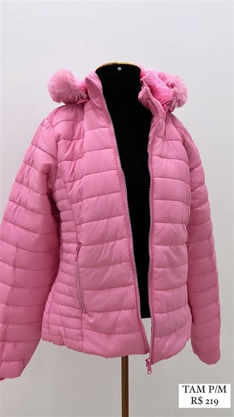 Jaqueta Puffer Gominhos Bobojaco Rosa Forrada De Pelos Inverno 2023