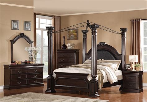 Acme Roman Empire II Poster Bedroom Set w/ Canopy in Cherry