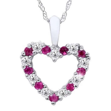 12ct Ruby And Diamond Heart Pendant 14k White Gold With Etsy