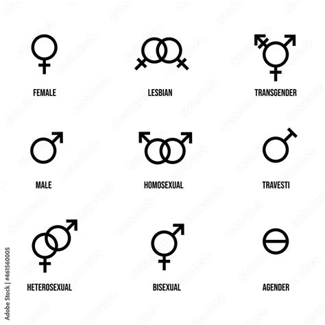 Set Of Gender Sign Sexual Orientation Icons Diversity Of Genders In Graphic Linear Signs In A