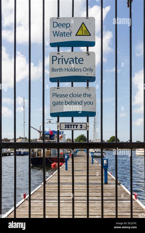 Warning Signs On Gate To Jetty St Glasson Basin Dock Lancaster