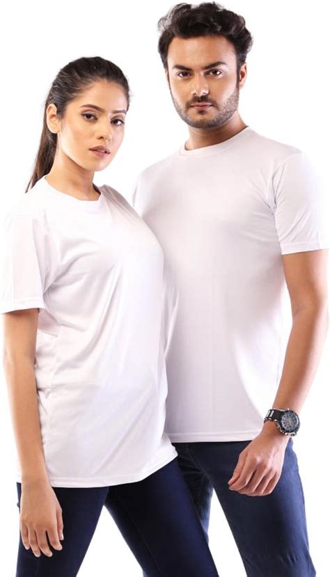 Buy Lappen Fashion Men And Women White Solid Polyester Couple T Shirt