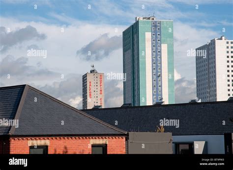 Salford skyline looking from Chimney Pot Park to Salford precinct.Salford,Greater manchester,UK ...