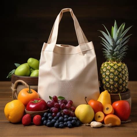 Premium Ai Image Eco Bag With Fruit Products Zero Waste Use Less