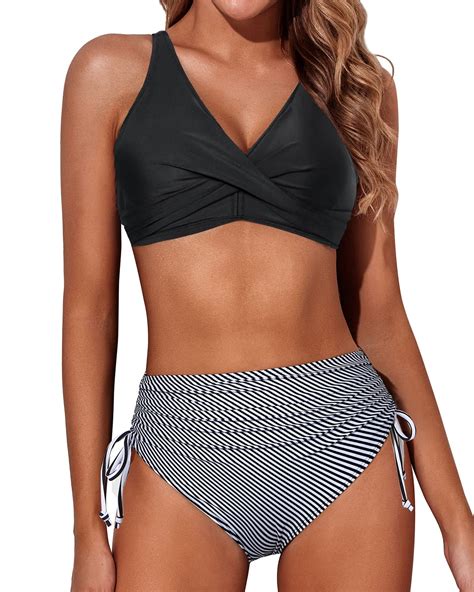 Aqua Eve Women High Waisted Bikini Twist Front Swimsuits Lace Up Bikini