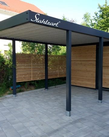 Einzel Carport Metall Stahl Mit Abstellraum Holz Modern Stahlzart