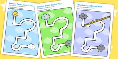 Weather Themed Pencil Control Path Worksheet Fine Motor Skills