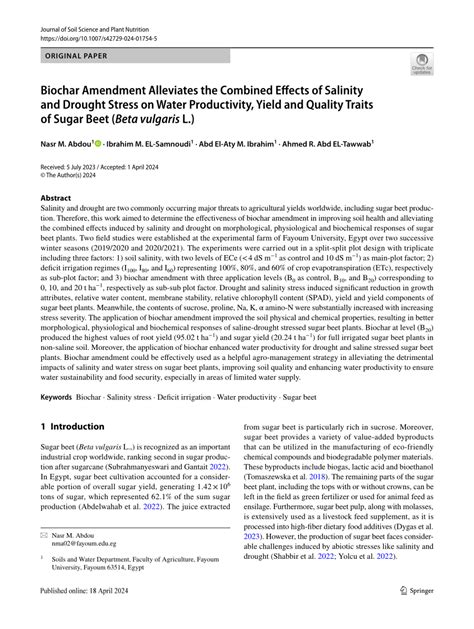 Pdf Biochar Amendment Alleviates The Combined Effects Of Salinity And