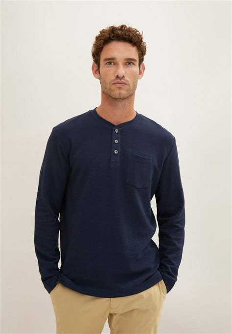 Tom Tailor Henley Mit Waffelstruktur T Shirt à Manches Longues Sky