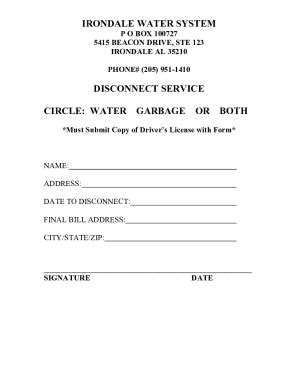 Fillable Online Disconnect Service Form Doc Fax Email Print PdfFiller