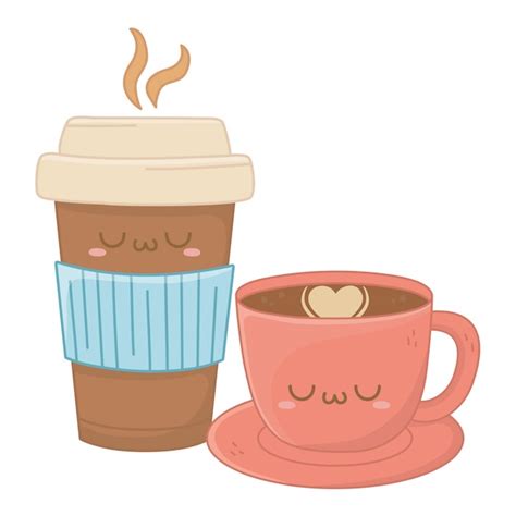 Kawaii De Dibujos Animados De Taza De Café Vector Premium