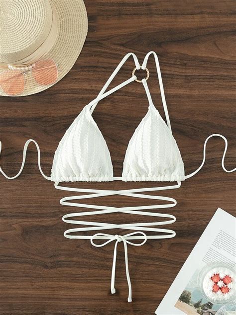 Top bikini triángulo vinculado con aro de cintura con cordón halter