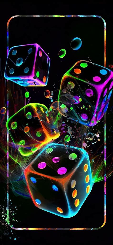 Dice Wallpaper 🎲 Neon Dices Flying on Black Background