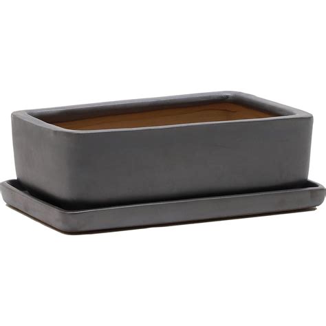 Gardeners Edge Bonsai Ceramic Rectangle Pot Large Black Mitre