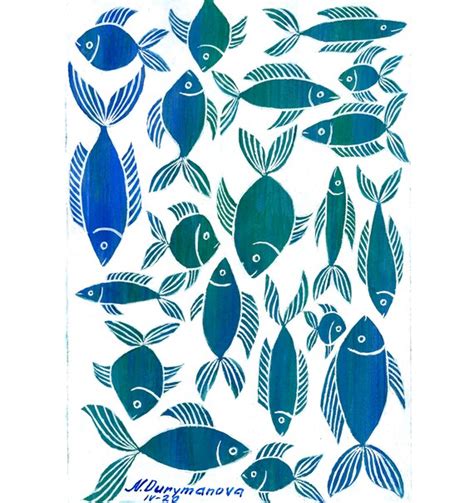 Fish Painting Original Art Abstract Fish Gouache Painting Blue Etsy