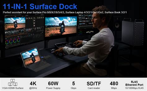 Surface Dock Triple Displays 11 In 1 Surface Docking Station With Hdmi Vga Ethernet