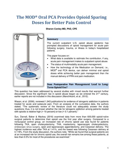 Pdf The Mod Oral Pca Provides Opioid Sparing Doses For Better Pain