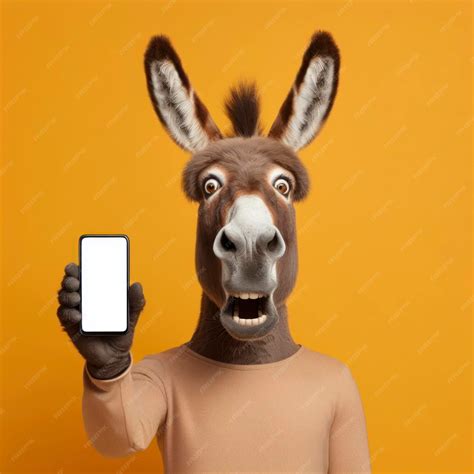 Premium AI Image | Shocked donkey holding smartphone with white mockup