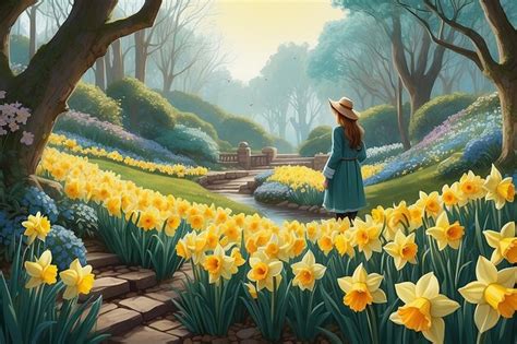 Premium Photo Hidden Garden Discovery Character With Rare Daffodil