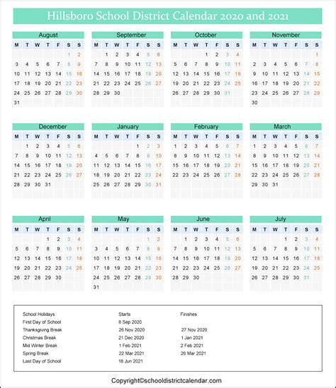 Hillsboro School District Calendar Holidays 2020-2021